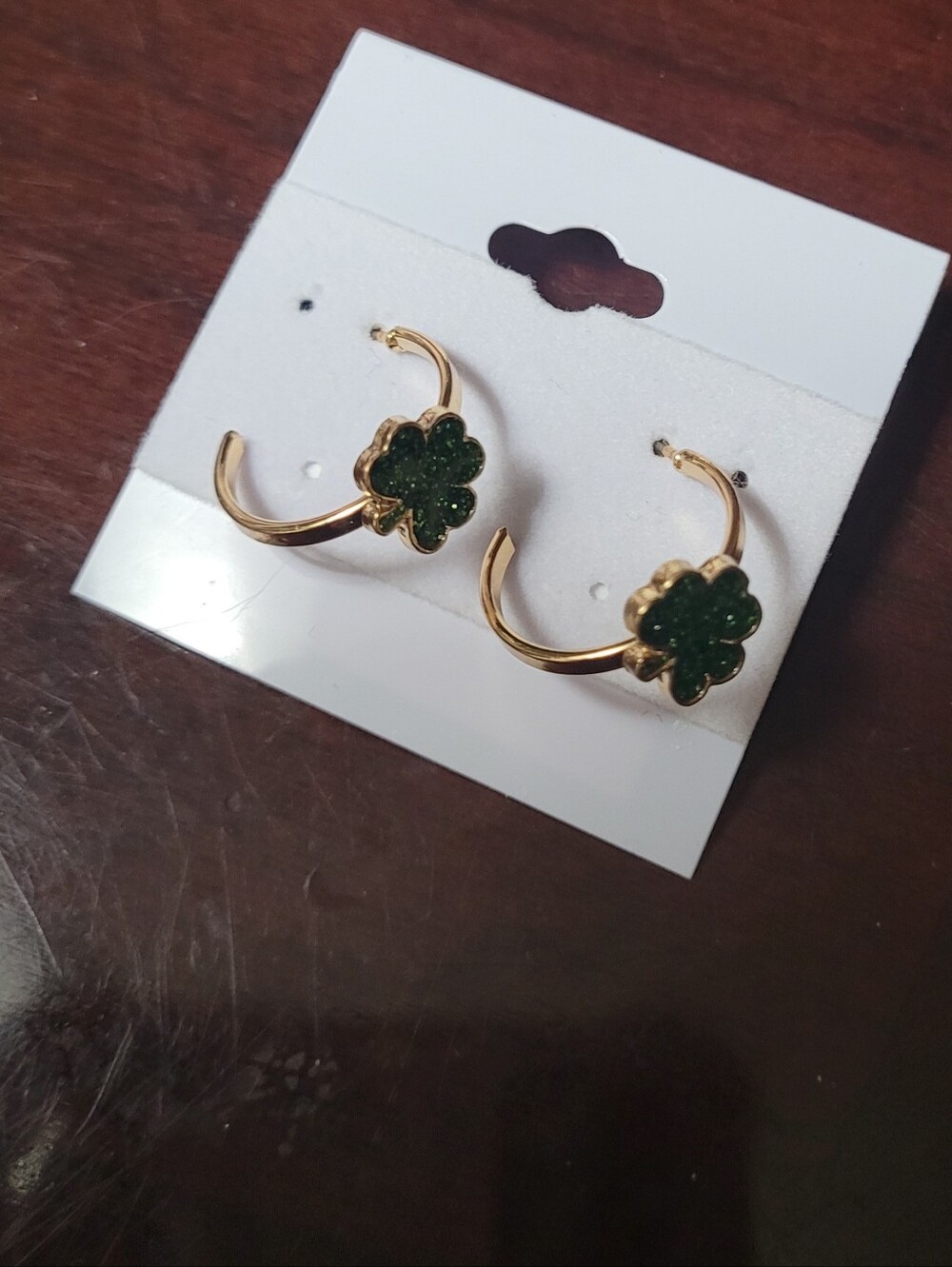 Lucky Clover Gold Tone Hoop Earrings